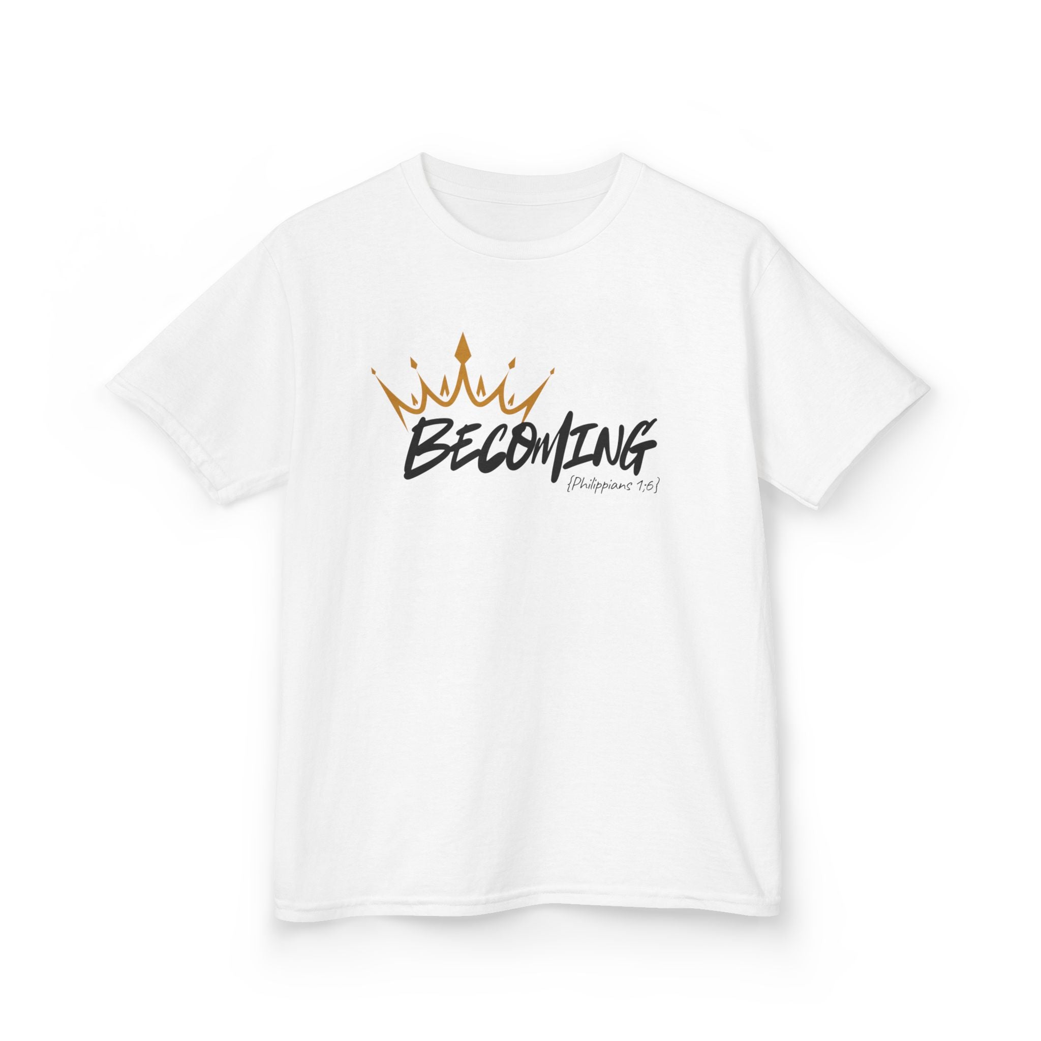 Kids Tee — "Becoming" Crown Graphic Inspirational Shirt